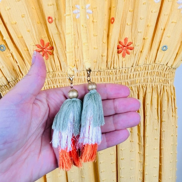 Alvina yellow maxi dress, 42 (M),embroidered flowers, tassels Modern Boho Pretty - Picture 10 of 11